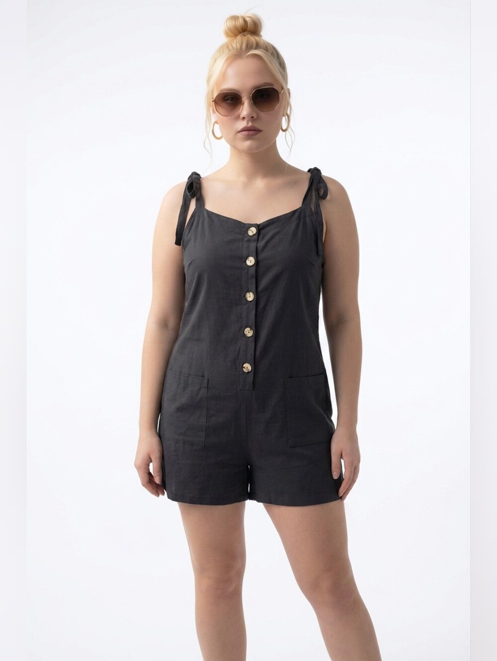 Black Tie Strap Shortalls Size L/XXL